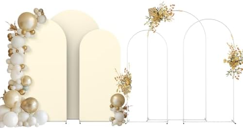 Gold Metal Arch Backdrop Set of 2 (7.3FT/6FT), Balloon Arch Stand for Wedding Ceremony, Baby Shower, Outdoor Indoor Birthday Party, Graduation Decoration, White (Beige(Set 6)) by Fogein