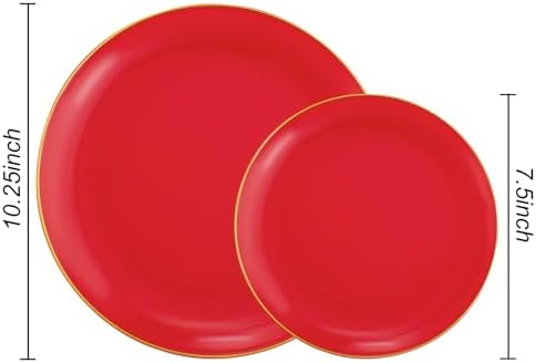 PULOTE 100PCS Red Plastic Plates Disposable Heavy Duty - Include 50 Dinner / 50 Dessert Plates for Party & Christmas - Image 2