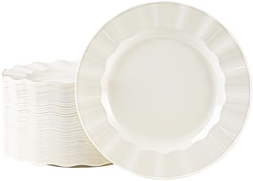 72 Pack Ivory Plastic Plates, 10" Disposable Wave Edge Dinner Plates by NZVCNTableware