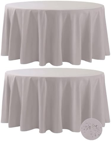 Fokitut 2 Pack Waterproof Round Tablecloth, 108 Inch, Stain Resistant and Wrinkle Polyester Table Cloth, Fabric Table Cover for Kitchen Dining, Wedding, Party, Holiday Dinner-Silver by BalsaCircle