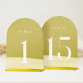 Gold Wedding Table Numbers 1-15 with Stands,15 Pack 5x7" Gold Mirror Acrylic Arch Sign with Stand Acrylic Arch Table Numbers for Wedding Reception by JINMURY