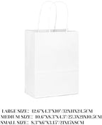 qiqee 100-Packs White Paper Gift Bags with Handles Assorted Sizes(33pcs Large 13", 33pcs Medium 11", 34pcs Small 8") - Image 4