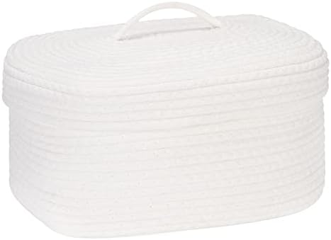Sea Team Oval Storage Basket, Woven Cotton Rope Basket with Lid, White by SeaTeam