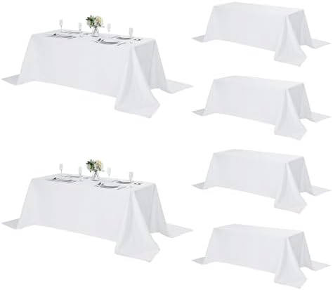 Fokitut 6 Pack Rectangle Tablecloth, 90x132 Inch, Stain Resistant and Wrinkle Polyester Table Cloth, Fabric Table Cover for Kitchen Dining, Wedding, Party, Holiday Dinner-White by Fokitut