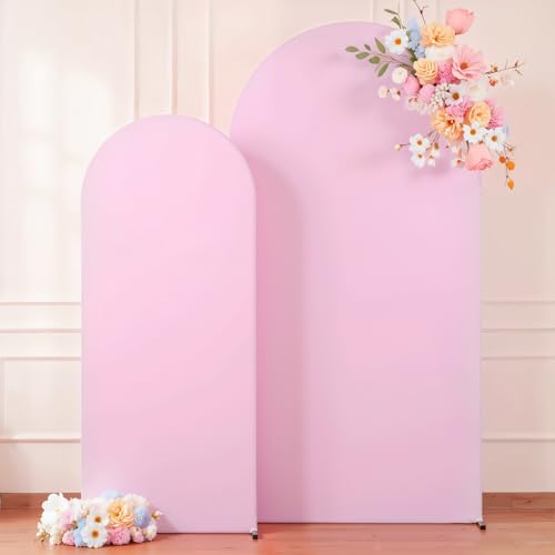 7.2FT 6FT Arch Backdrop Cover for Wedding, Set of 2 Stretchy Spandex Fitted Arch Stand Cover for Baby Shower, Birthday Party Decor, Chiara Backdrop Cover with Double-Sided Design(Pink) - Image 3