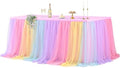 Wish Care Rainbow Tulle Tablecloth for 6 Foot Rectangle Tables Double Layer Tulle Tutu Desk Skirt Unicorn Ruffle Pastel Table Cloth Stretch Fitted Table Covers for Girls Birthday Baby Shower Party by WishCare