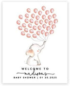 Andaz Press Custom Large Baby Shower Canvas Welcome Sign, 16 x 20 Inches, Baby Elephant and Balloons, Guestbook Alternative, Personalized Sign Our Canvas, For Elephant Baby Shower, Baby Sprinkle Theme by AndazPress