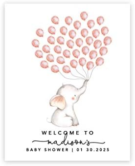 Andaz Press Custom Large Baby Shower Canvas Welcome Sign, 16 x 20 Inches, Baby Elephant and Balloons, Guestbook Alternative, Personalized Sign Our Canvas, For Elephant Baby Shower, Baby Sprinkle Theme by AndazPress