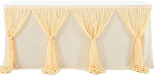 14ft Champagne Table Skirt Tulle Wedding Table Cloth Elegant Tutu Table Skirt Cover for Birthday Party Baby Shower Dessert Buffet Banquet Table Decorations - Image 3