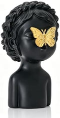 Black Cute Girl Statue with Gold Butterfly, 9 inch Resin Whimsical Sculpture for Nursery Living Room Decoration, Gift for Baby Shower Gender Reveals, Birthdays, Housewarmings, Mother’s Day by BOIHEGU