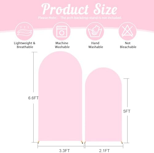 Pink Arch Backdrop Cover 2 Set - 6.6FT, 5FT Spandex Fitted Wedding Arch Stand Covers Round Top Chiara Arch Backdrop Stands Cover for Birthday Parties Banquet Photo Background Decoration - Image 2