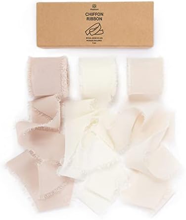 Vitalizart 3 Rolls Handmade Chiffon Silk Ribbon 1 1/2 Inch Nude & White with 3 Rolls Silk Satin Ribbon 1 1/2 inch Champagne & Nude - Image 2