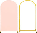 Metal Arch Stand and Cover Set,1 Light Pink Spandex Fitted Backdrop with 1 Gold Wedding Arched Stand Frame for Parties Birthday Baby Shower Bridal Banquet Decoration (7.2FT) by HAISIWLKJ