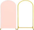 Metal Arch Stand and Cover Set,1 Light Pink Spandex Fitted Backdrop with 1 Gold Wedding Arched Stand Frame for Parties Birthday Baby Shower Bridal Banquet Decoration (7.2FT) by HAISIWLKJ