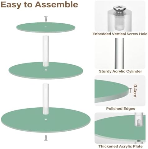 J JOYSAY Sage Green Pattern Acrylic Cupcake Stand 3 Tier Dessert Table Display Set Clear Cake Stands for Party Wedding Baby Shower Decorations Easy Assembly Donut Tower - Image 2
