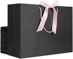 EUSOAR Large Gift Bags, 25pcs 16"x6"x12" Black With Handles for Shopping, Wedding, Baby Shower, Birthday Party - Paper Treat Bags Bulk With Ribbon by EUSOAR