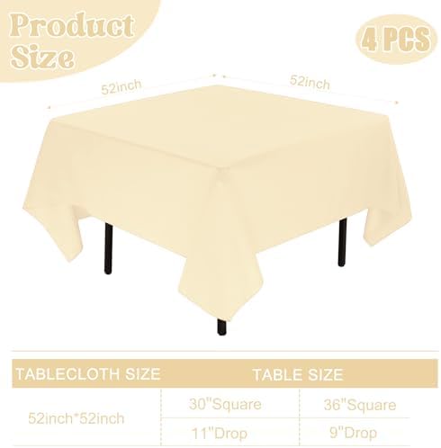 4 Pack Square Table Cloth 52x52 Inch Tablecloth Machine Washable Fabric Polyester Table Cover for Dining, Buffet Parties, Picnic, Events, Weddings Decor（Champagne） - Image 2