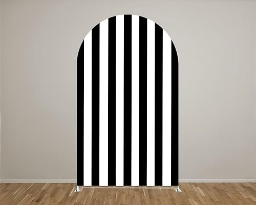 Black and White Stripes Arch Backdrop Cover with Stand for Boys Birthday Party Arched Frame Stretchy Fabric Covers Baby Shower Cake Banquets Parties Supplies Decorations3x5FT - Image 2