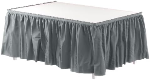 Exquisite Silver Table Skirt 24 Pack - Disposable Plastic Table Skirts for Rectangle Tables 6ft 8ft & Round Tables - 29in x 14ft Self-Adhesive Strip - Birthday Wedding Gender Reveal Decor by Exquisite