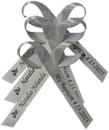 25 Personalized Ribbons Assesmbled Bows Custom Bridal Shower Favor Party Favors Wedding Bridesmaid Memorial Ribbons Funeral Baby Invitations Mis XV años Quinceanera (Silver/Gray Ribbon) by AmysBubbling