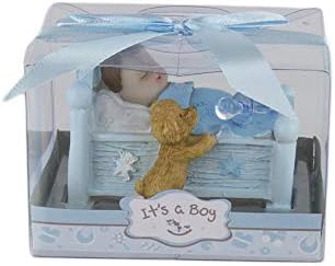 Keepsake Figurine 12 pcs Baby Boy Napping in Crib with Puppy | Awesome Decorations or Party Favors | for Pregnancy Announcements, Gender Reveals, Birthday and Special Celebrations by MEGA+FAVORS