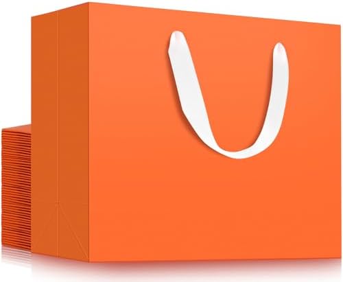 EUSOAR Orange Gift Bags, 25pcs 16"x6"x12" Thank You Bridal Party Present Wrap Bags Bulk, Merchandise Retail Shopping Wrapping Paper Bag with Handle for Business Craft Grocery Wedding Birthday Favor by EUSOAR