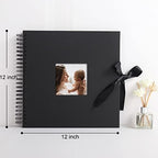 Vienrose Scrapbook Photo Album, 12x12 Inches, 80 Pages, Black, Silk Ribbon - Image 6