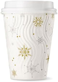 12oz Christmas Disposable Coffee Cups with Lids White Snowflake Winter Togo by HarvestPackGOURMETSHOWCASE