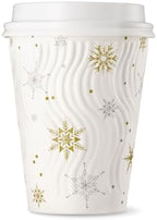 12oz Christmas Disposable Coffee Cups with Lids White Snowflake Winter Togo by HarvestPackGOURMETSHOWCASE