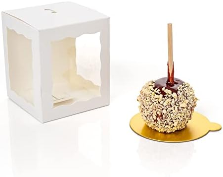 Dulcet Delights Candy Caramel Apple Boxes with window and tray holder – For Caramel Apples, Candy Apples, Cookies and Chocolate – Gift Boxes for wedding, party, Baby Shower – 4”W x 4”L x 4 ¾”H - Set of 25 - White - Image 5