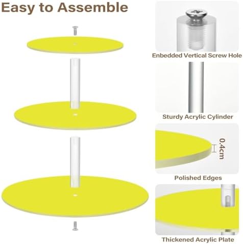 J JOYSAY Yellow Print Acrylic Cupcake Stand 3 Tier Dessert Table Display Set Clear Cake Stands for Wedding Baby Shower Party Decorations Easy Assembly Macaron Tower - Image 2