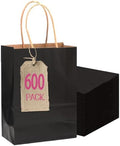 qiqee 600-Packs Black Paper Gift Bags with Handles Bulk 4.5"x2.5"x6" Mini Size Paper Bags Multiple Uses by Qiqee