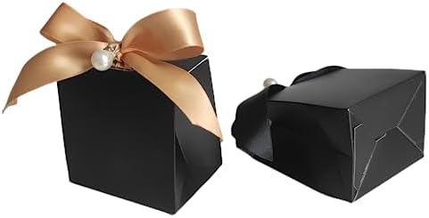 100pcs Gift Boxes for Party Favors,White Candy Box for Wedding Favor, Baby Shower, Bridal Shower, Small Paper Box for Candle,Goodie with Ribbons and Pearls (black box with gold ribbon) - Image 4