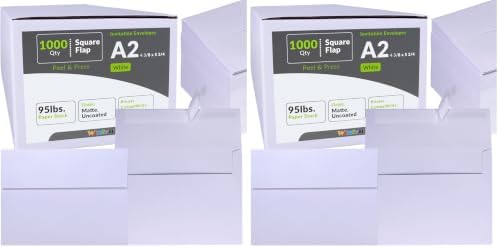Winlyn 1000 Pcs White A2 Invitation Envelopes, Peel & Press Self Seal, 4 3/8 x 5 3/4 Square Flap, RSVP & Return Envelopes, 95lb. Paper, Perfect for Announcements, Greeting Cards, Letters (Pack of 2) by Winlyn