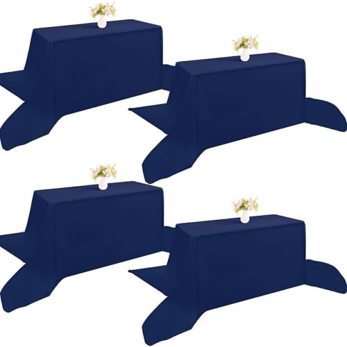 4 Pack Rectangle Tablecloth 90x156Inch Navy Blue Polyester Table Cover for Wedding Dining Table Buffet Parties Banquet Decoration（Navy Blue） by JALANCY
