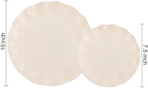 LIYH 24 Pcs Plastic Plates Reusable,Unbreakable Dinner Plates, Scalloped Plastic Plates, Dishwasher Safe,Ivory Plate Sets Perfect for Parties, Birthday, Picnics, BPA Free(12Guests) - Image 3