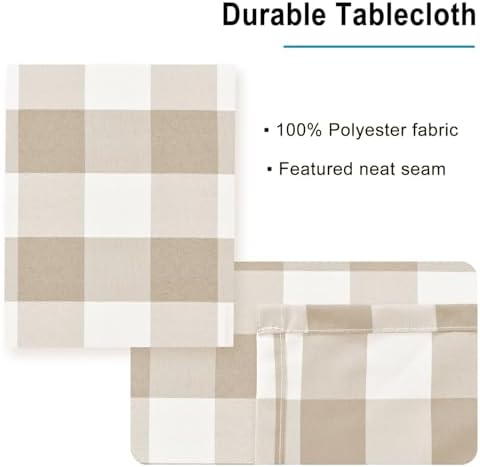 Hiasan Checkered Tablecloth Rectangle 60 x 140 Inch, Khaki and White - Image 4