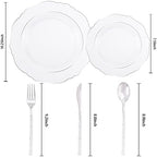 Liacere 150PCS Clear Silver Plastic Plates & Disposable Silver Plastic Silverware with Glitter Bamboo Handle Cutlery-Baroque Clear Disposable Plates for Wedding & Party & Summer - Image 7