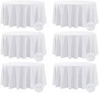 Fokitut 6 Pack Waterproof Round Tablecloth, 120 Inch, Stain Resistant and Wrinkle Polyester Table Cloth, Fabric Table Cover for Kitchen Dining, Wedding, Party, Holiday Dinner-White by BalsaCircle
