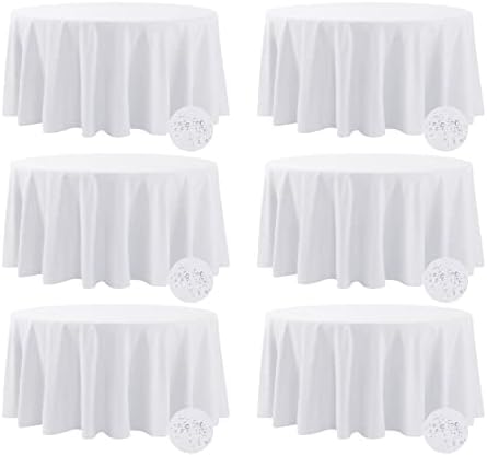 Fokitut 6 Pack Waterproof Round Tablecloth, 120 Inch, Stain Resistant and Wrinkle Polyester Table Cloth, Fabric Table Cover for Kitchen Dining, Wedding, Party, Holiday Dinner-White by BalsaCircle
