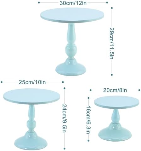 Set of 3 Blue Cake Stands, Metal Round Cake Holder Dessert Pie Pizza Display Stand 8" 10" 12" Serving Tray Decoration for Wedding Celebration Party Birthday Baby Shower - Image 2