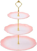DUJUST Luxury Larger 3-Tier Cupcake Stand Tower, British Style Porcelain Serving Tray with Golden Trim, Food Grade Dessert Display Stand for Tea Party & Home Décor - 45% Gradient Pink Larger Plates by DUJUST