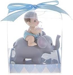 Keepsake Figurine 12 pcs Baby Boy Holding Pacifier on Elephant | Awesome Decorations or Party Favors | for Pregnancy Announcements, Gender Reveals, Birthday and Special Celebrations by MEGA+FAVORS