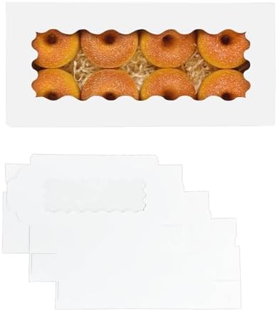 qiqee 50 Packs White Cookie Box with Window 12x5.5x2.5 Inch Two Uses Pastry Biscuit Bakery Box For Packaging - Image 2