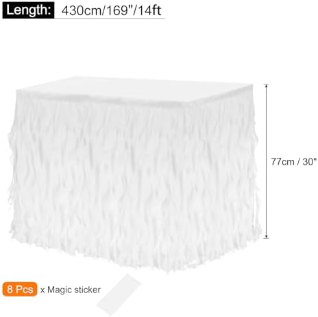 MECCANIXITY 14ft White Tutu Table Skirt, Tulle Curly Willow Table Skirt for Rectangle Tables, Ruffle Table Skirt for Birthday Wedding Gender Reveal Party - Image 2
