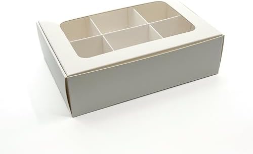 20-Ct White Treat Boxes, 6.5x4.5x1.9in, Window & Dividers by GretelBaking