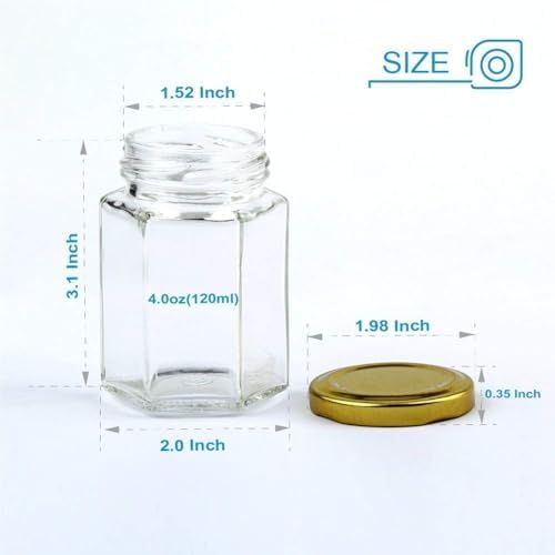 4 oz Clear Hexagon Jars,Small Glass Honey Jars With Lids(Golden),Mason Jars For Herb,Foods,Jams,Liquid, Spice Jars For Storage 30 Pack - Image 2