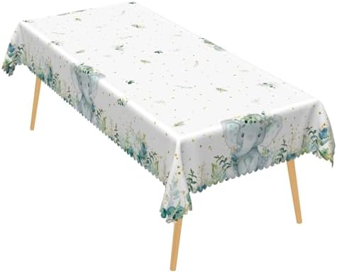 Elephant Baby Shower Tablecloth 70x90 Inch Gold Polka Dots Green Eucalyptus Leaves Fabric Table Cloth Polyester Oilproof Washable Rectangle Table Cover for Boy Baby Shower Gender Reveal Decor - Image 6