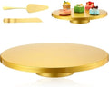 Wenqik 16 Inch Metal Gold Cake Stand with Cake Knife and Spatula, Round Dessert Table Display Stand Metal Dessert Tray Serving Platter for Party, Wedding, Birthday, Baby Shower, Anniversary by Wenqik