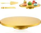 Wenqik 16 Inch Metal Gold Cake Stand with Cake Knife and Spatula, Round Dessert Table Display Stand Metal Dessert Tray Serving Platter for Party, Wedding, Birthday, Baby Shower, Anniversary by Wenqik